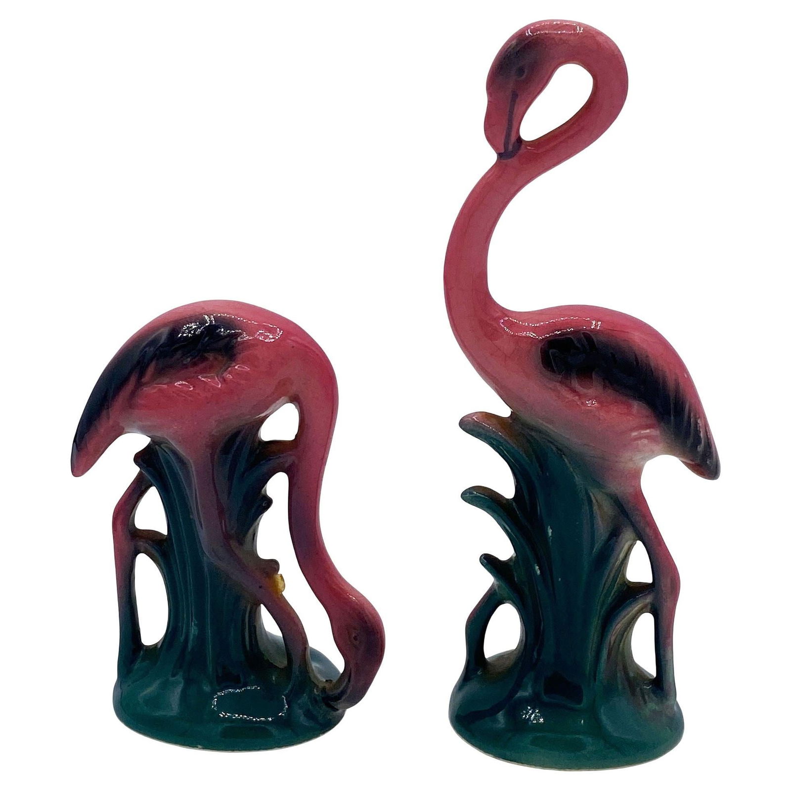 MCM Ceramic Miniature Pink Flamingo Tabletop Statue His & Hers Set By Leftons - 7