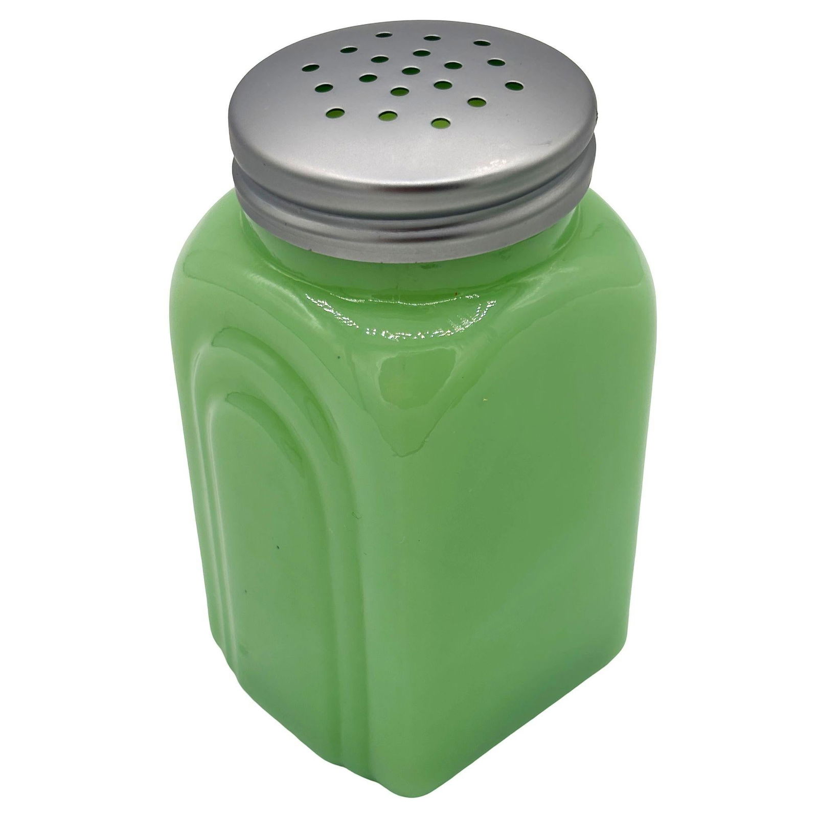 Mid-century Jadeite Green Glass Pink Flamingos Salt and Pepper Set - 12