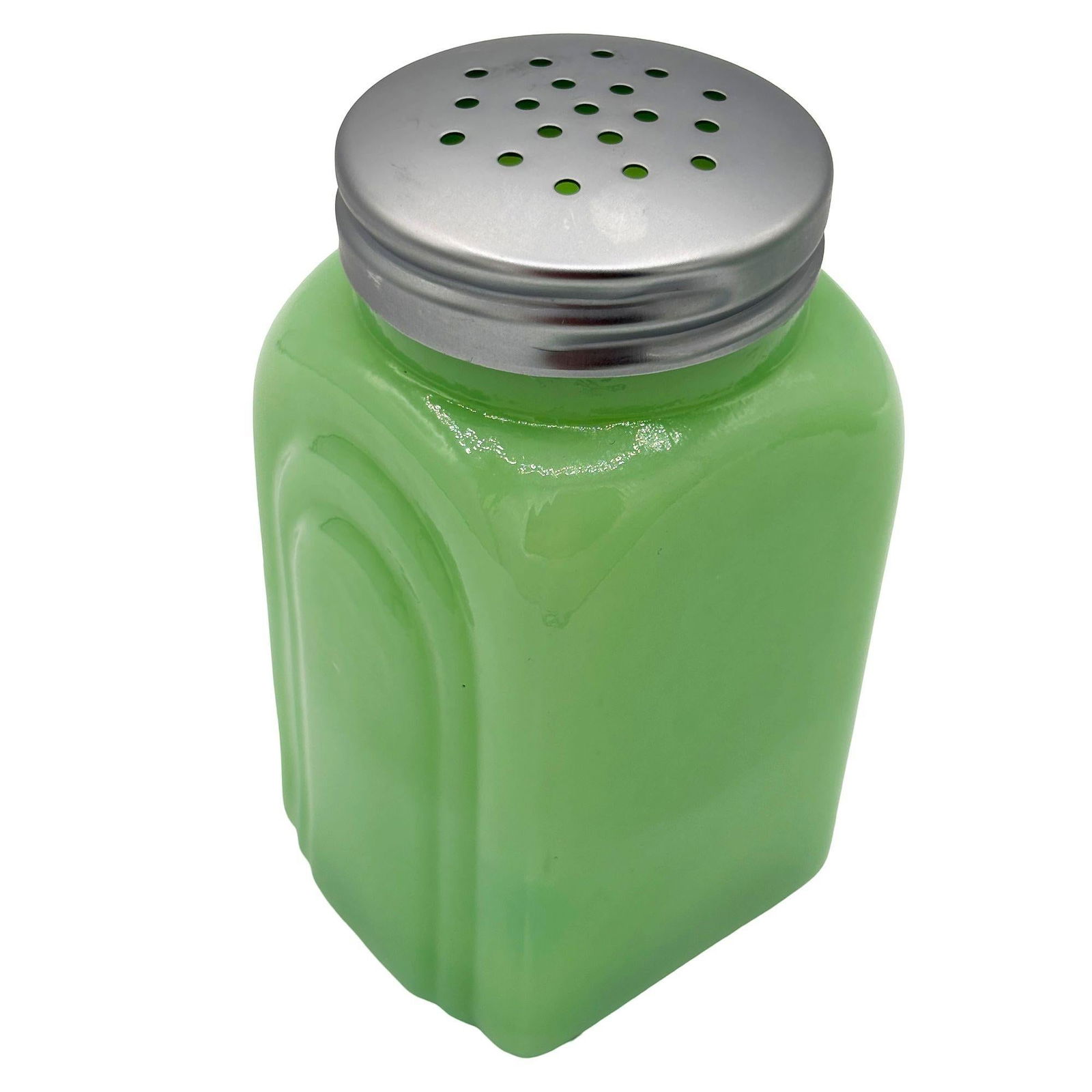 Mid-century Jadeite Green Glass Pink Flamingos Salt and Pepper Set - 4