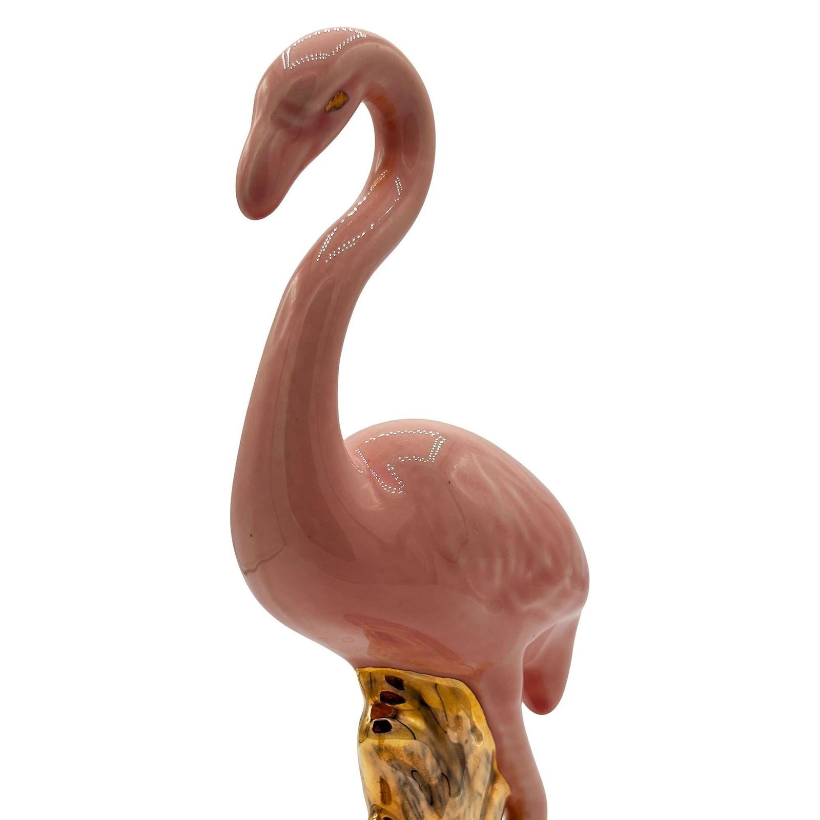 Mid-century Ceramic Fancy Bird Pink & Gold Flamingo Tabletop Statue - 3