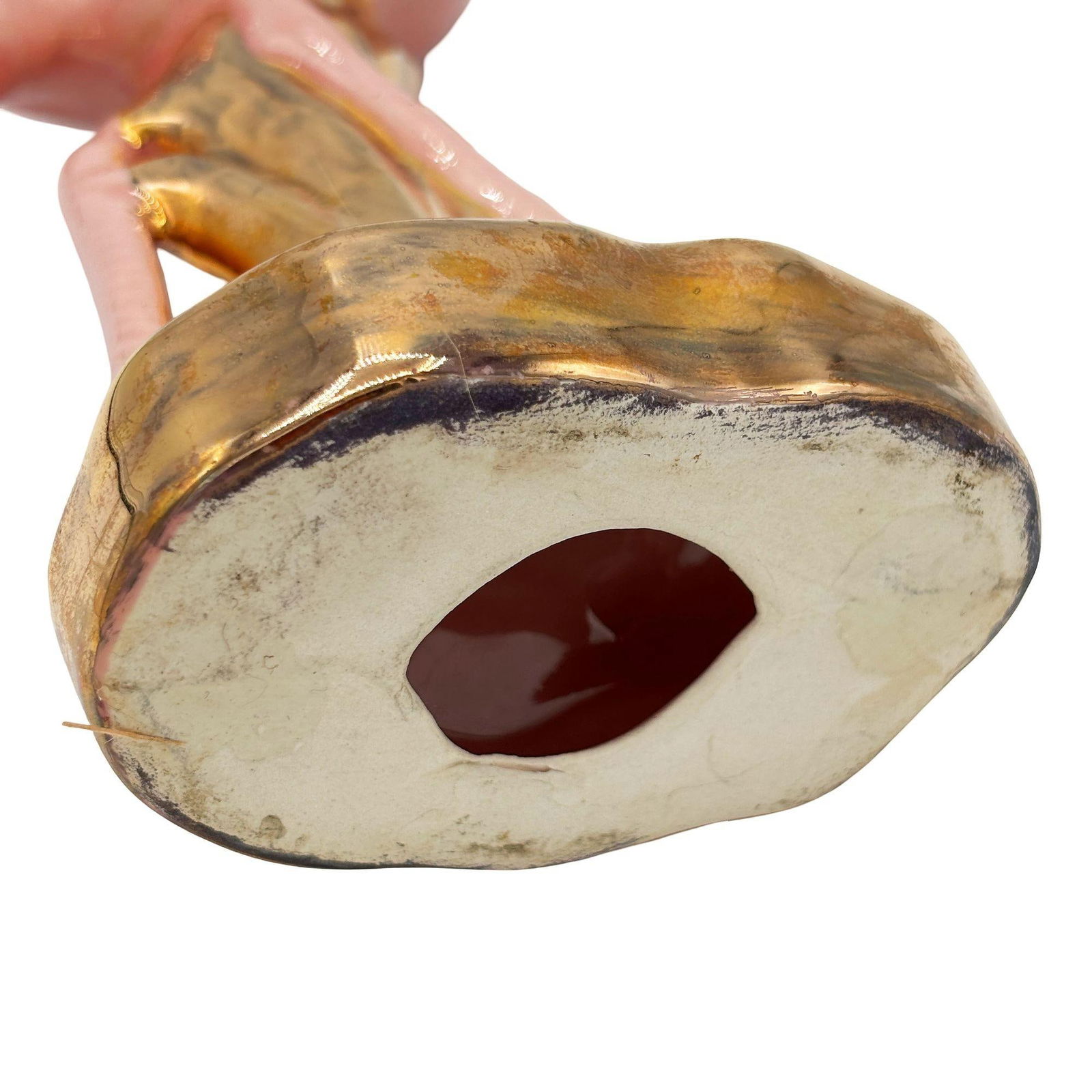 Mid-century Ceramic Fancy Bird Pink & Gold Flamingo Tabletop Statue - 5