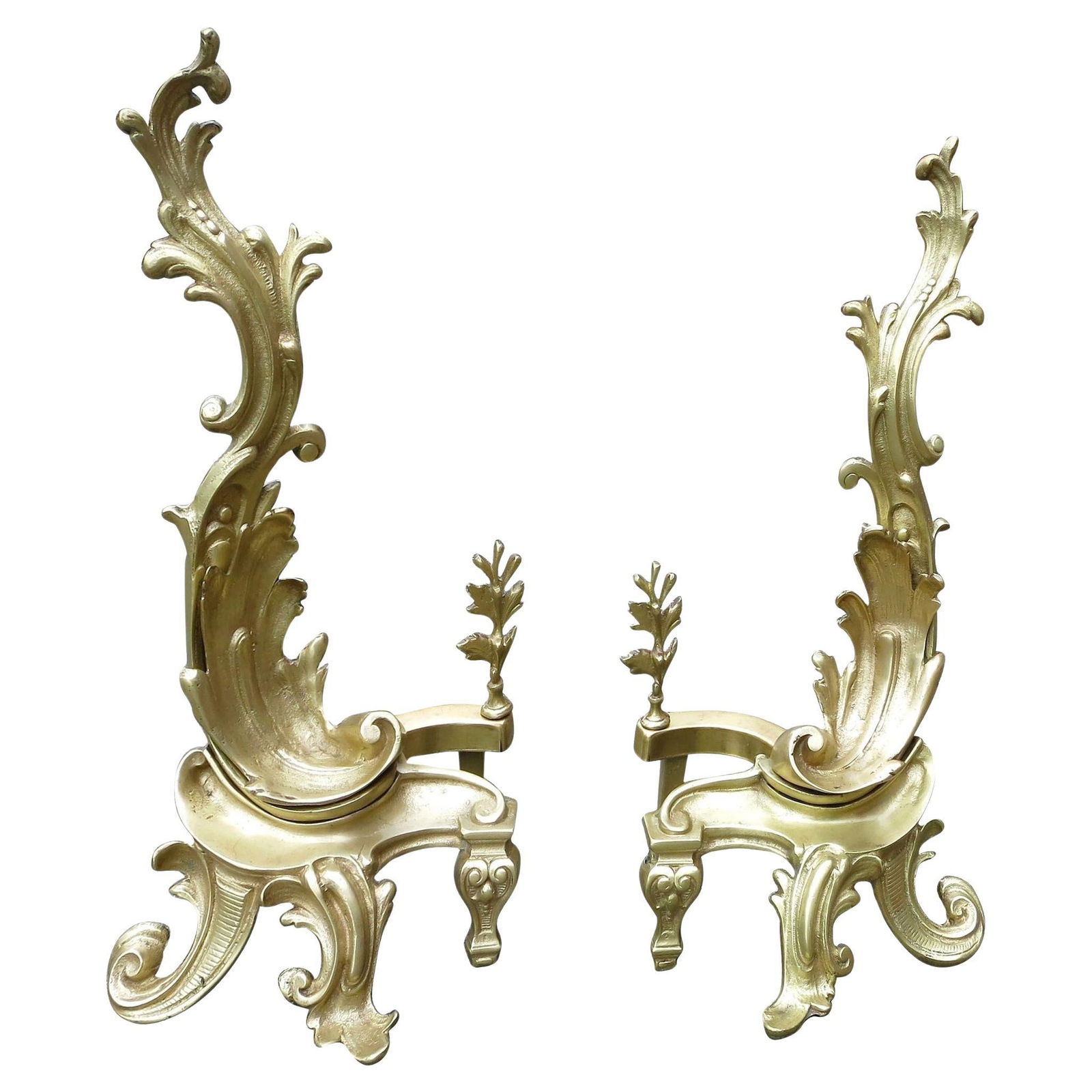 Late Victorian Italian Brass Rococo Style Fireplace Andirons - 14