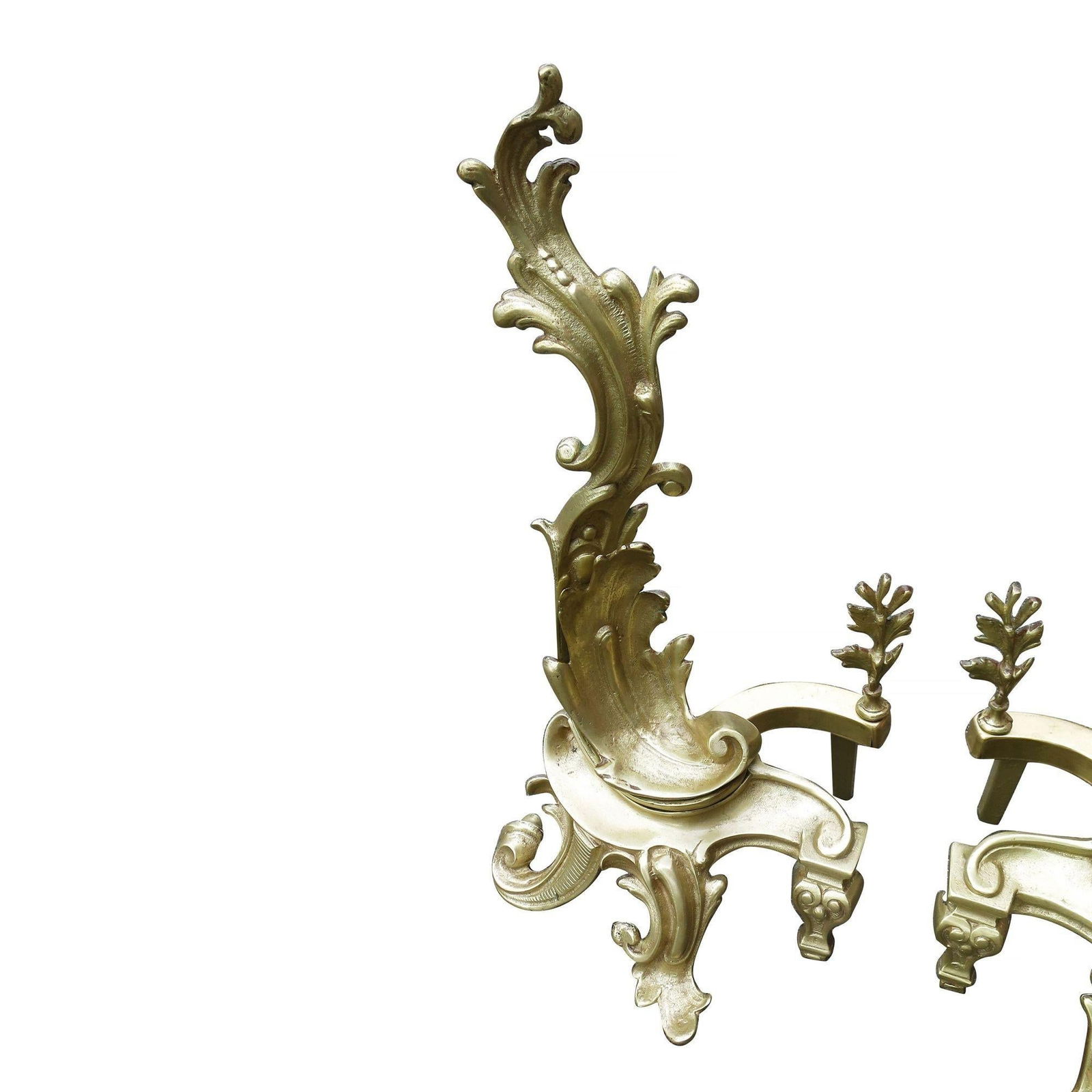 Late Victorian Italian Brass Rococo Style Fireplace Andirons - 17