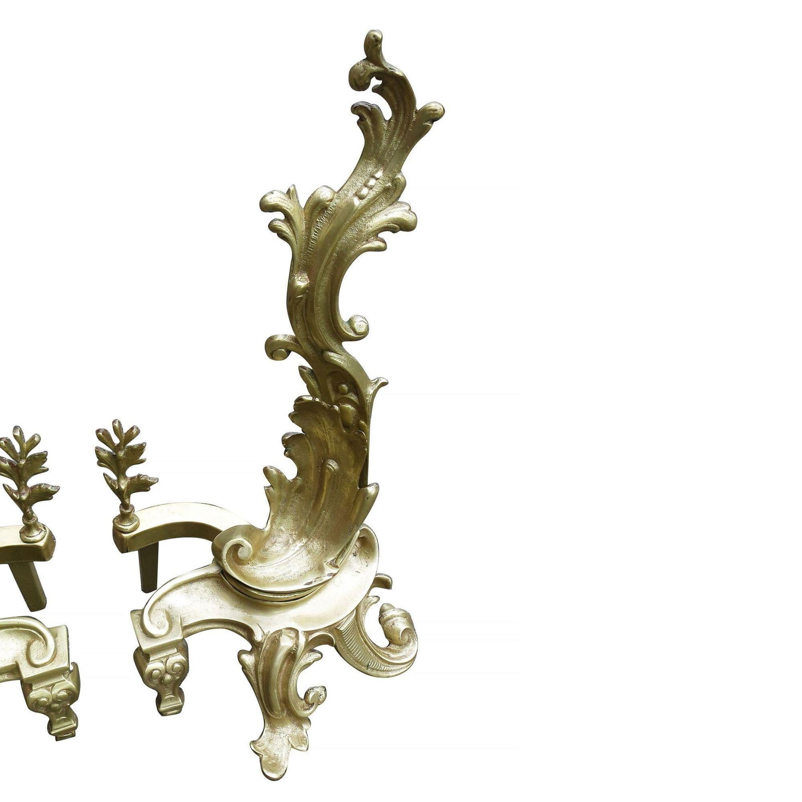 Late Victorian Italian Brass Rococo Style Fireplace Andirons - 5