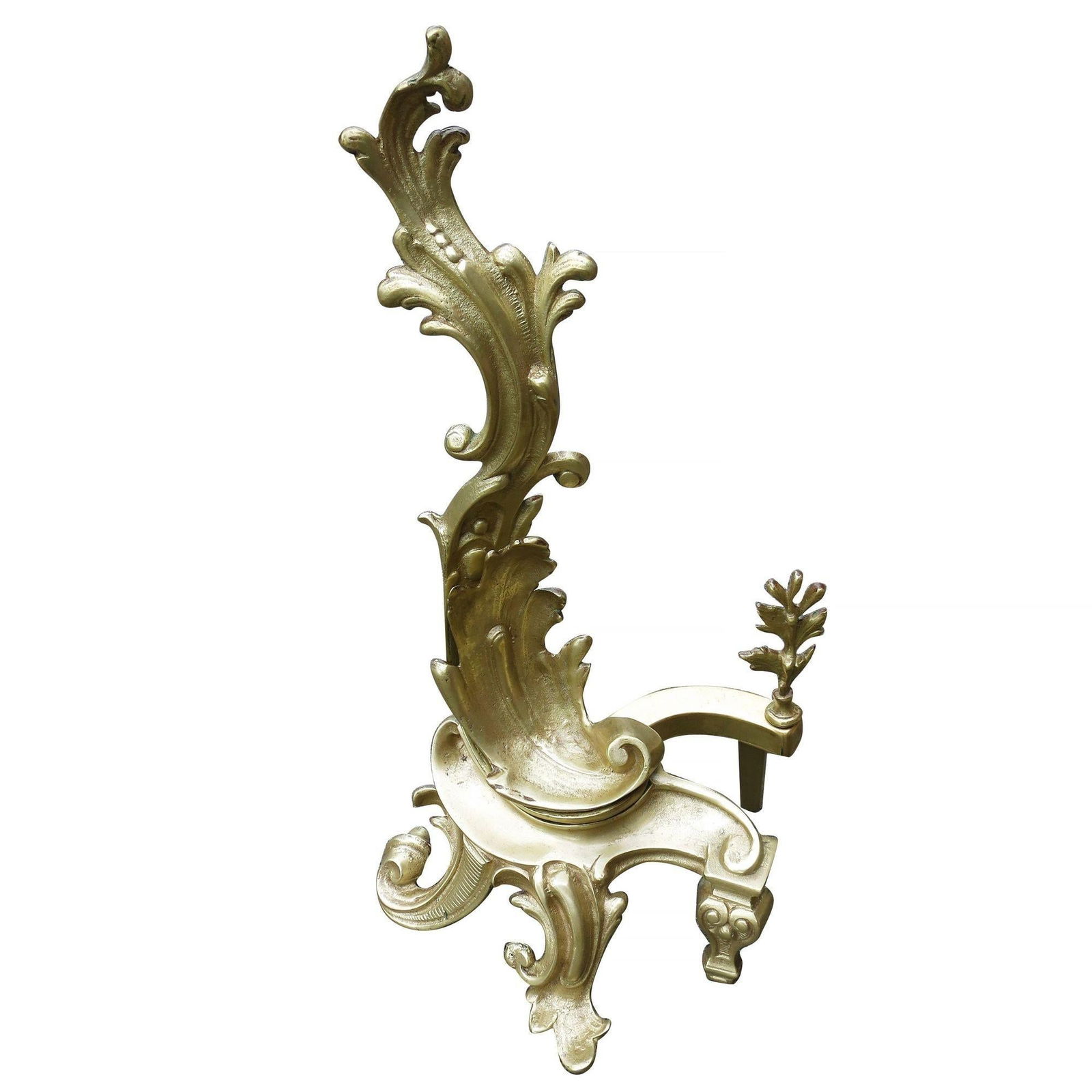 Late Victorian Italian Brass Rococo Style Fireplace Andirons - 6