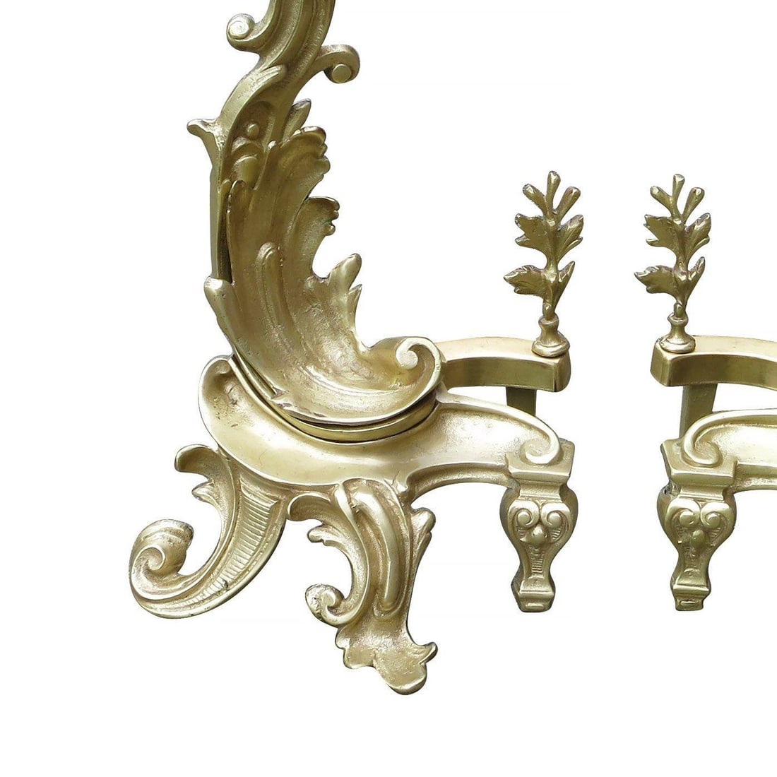 Late Victorian Italian Brass Rococo Style Fireplace Andirons - 9