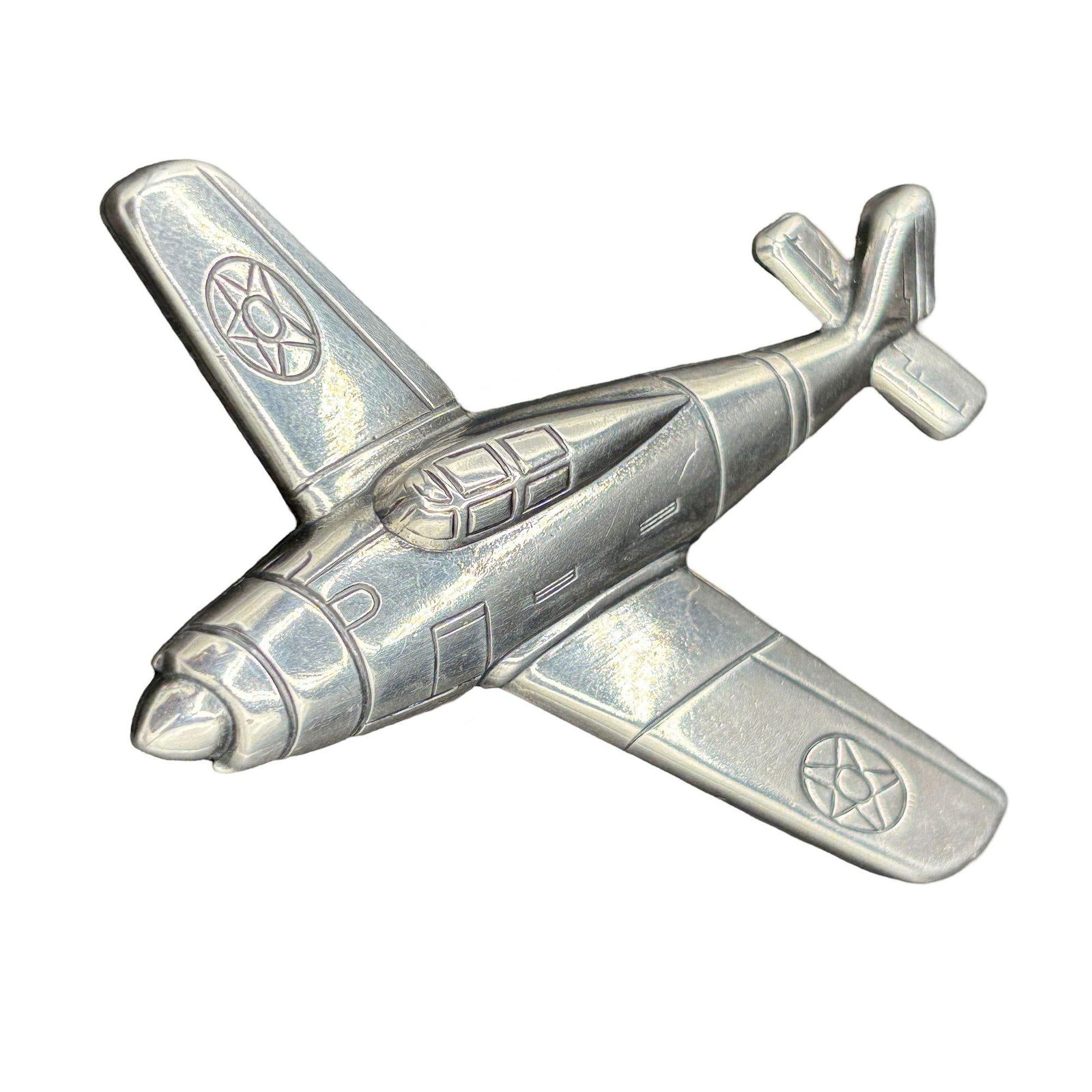 WWII Sweetheart P-47 Thunderbolt Fighter Airplane Brooch Silver Tone - 3