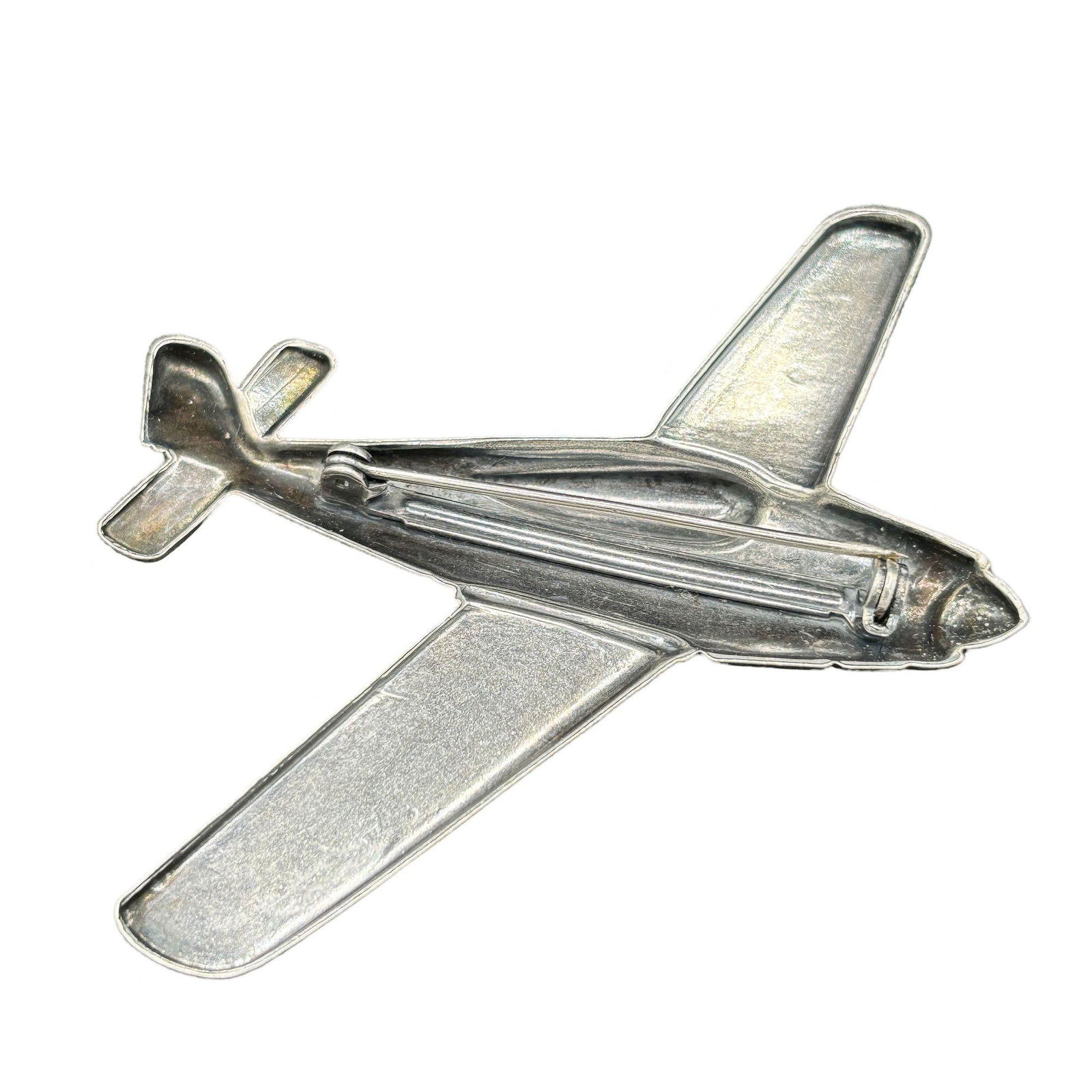 WWII Sweetheart P-47 Thunderbolt Fighter Airplane Brooch Silver Tone - 4