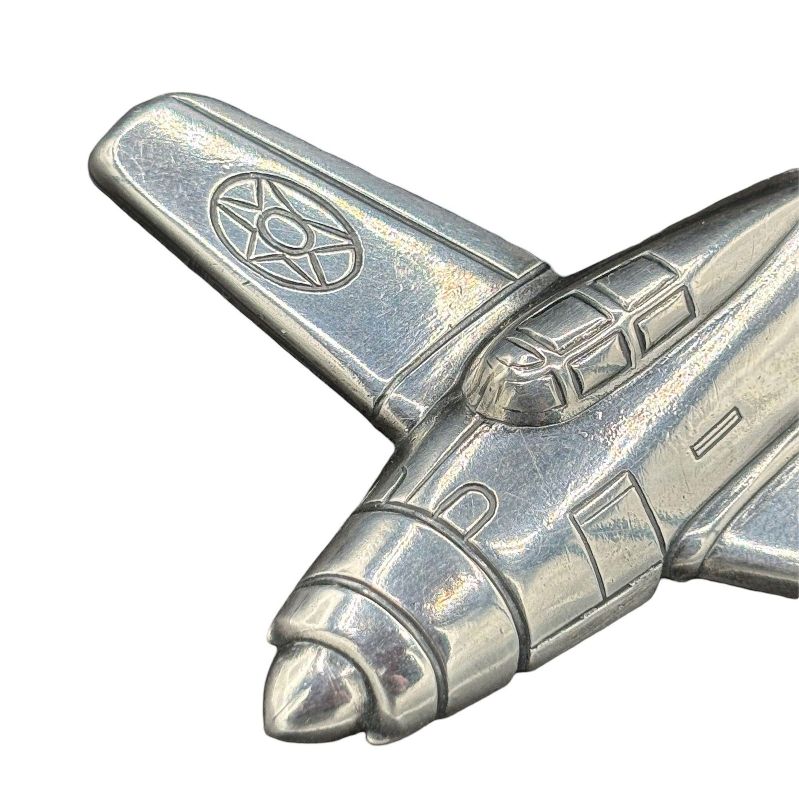 WWII Sweetheart P-47 Thunderbolt Fighter Airplane Brooch Silver Tone - 5