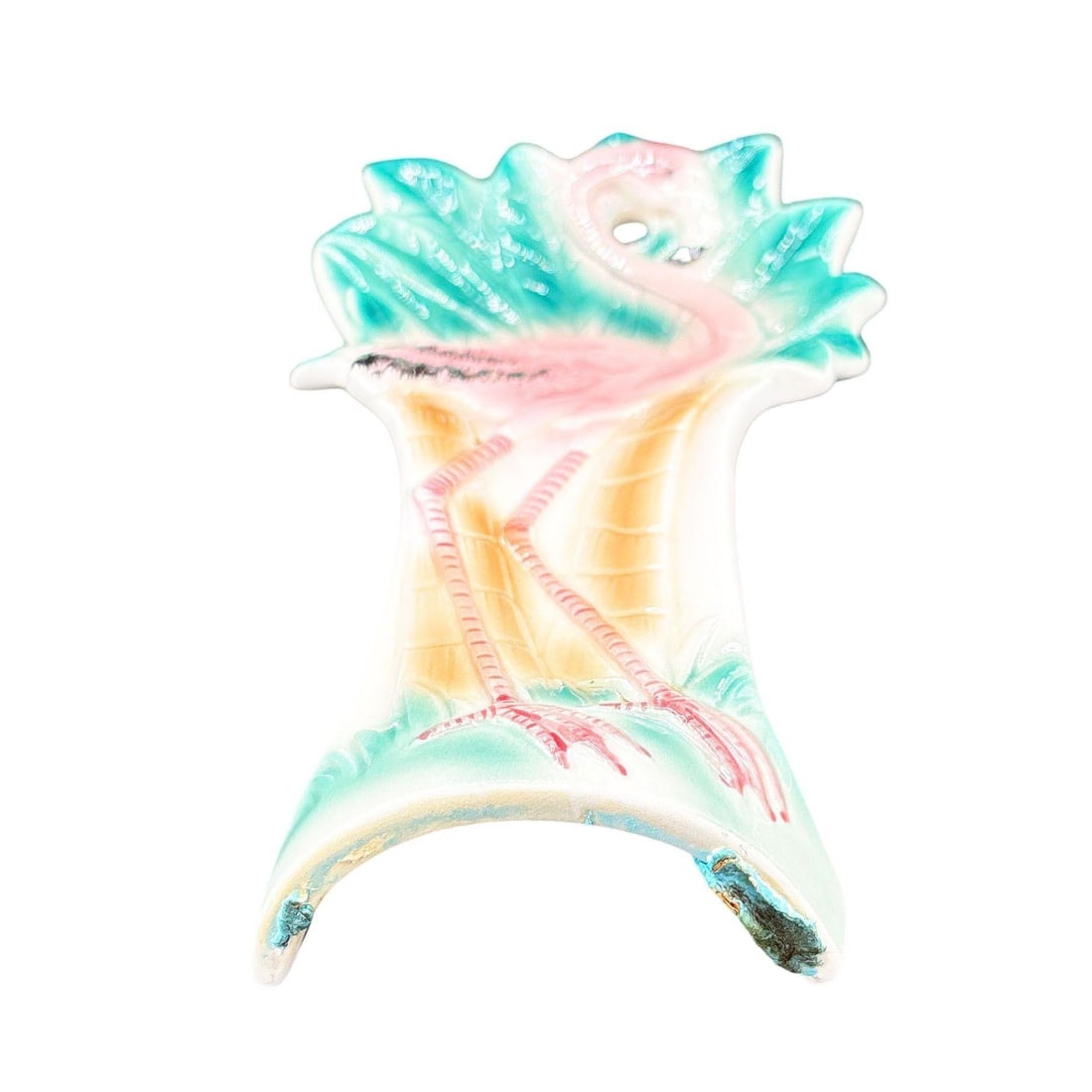 1986 Hand Painted Pink Flamingo Ceramic Spoon Rest by Sarsaparilla Deco - 3