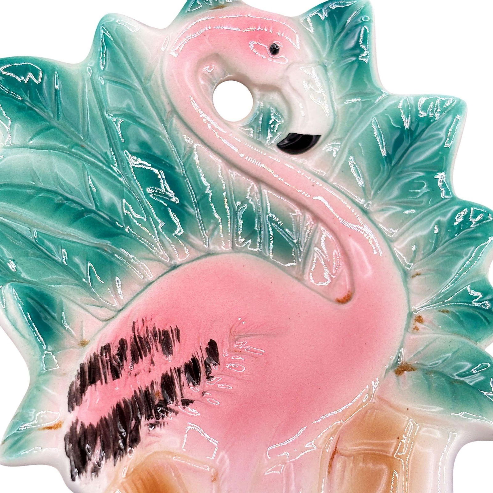 1986 Hand Painted Pink Flamingo Ceramic Spoon Rest by Sarsaparilla Deco - 5