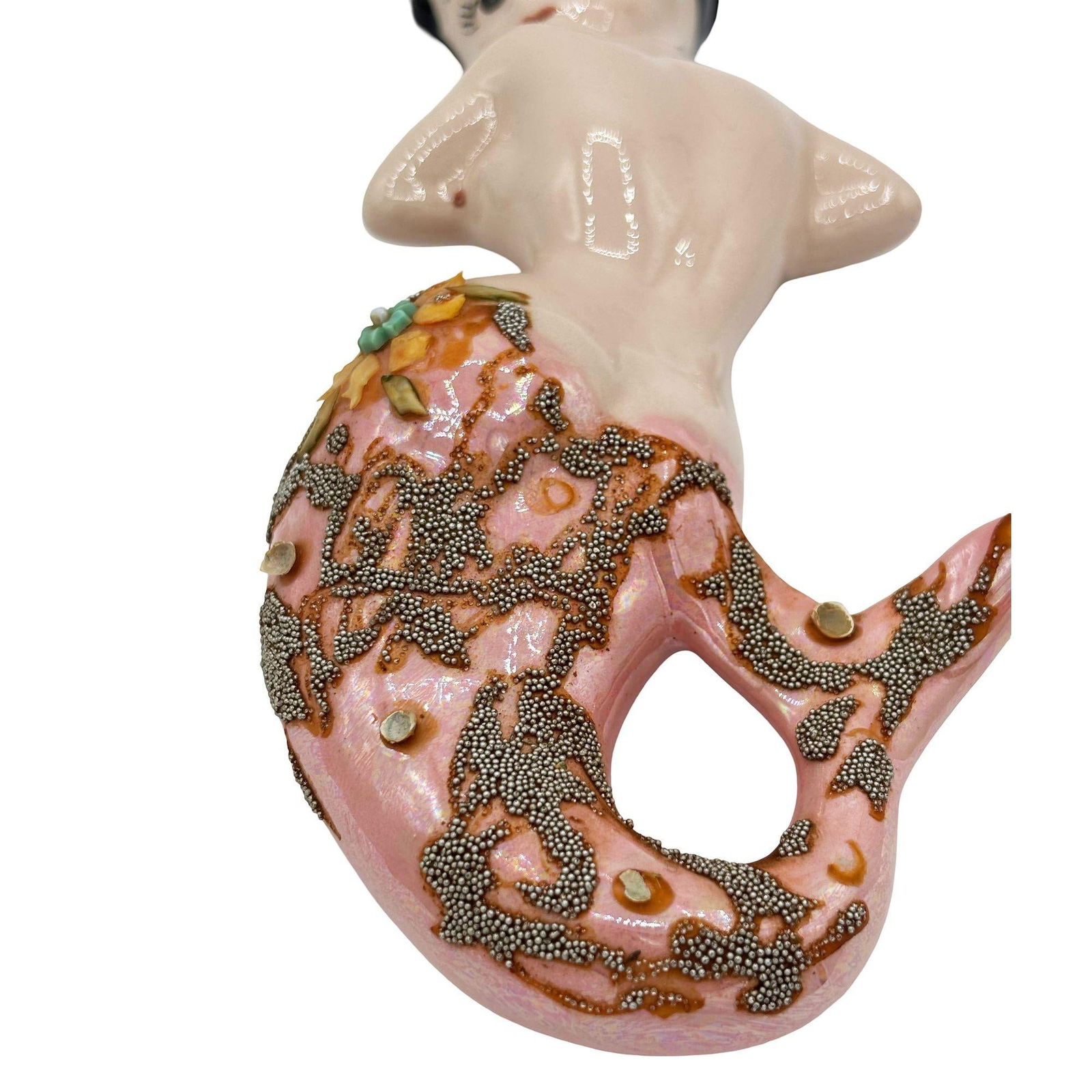 Mid-century Art Pottery Ceramic Wall Sculpture Brunette Mermaid - 4