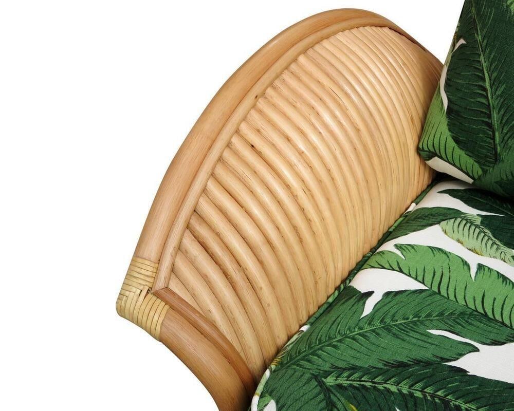 Restored Rattan Fan Arm Lounge Chair With Ottoman Set - 19