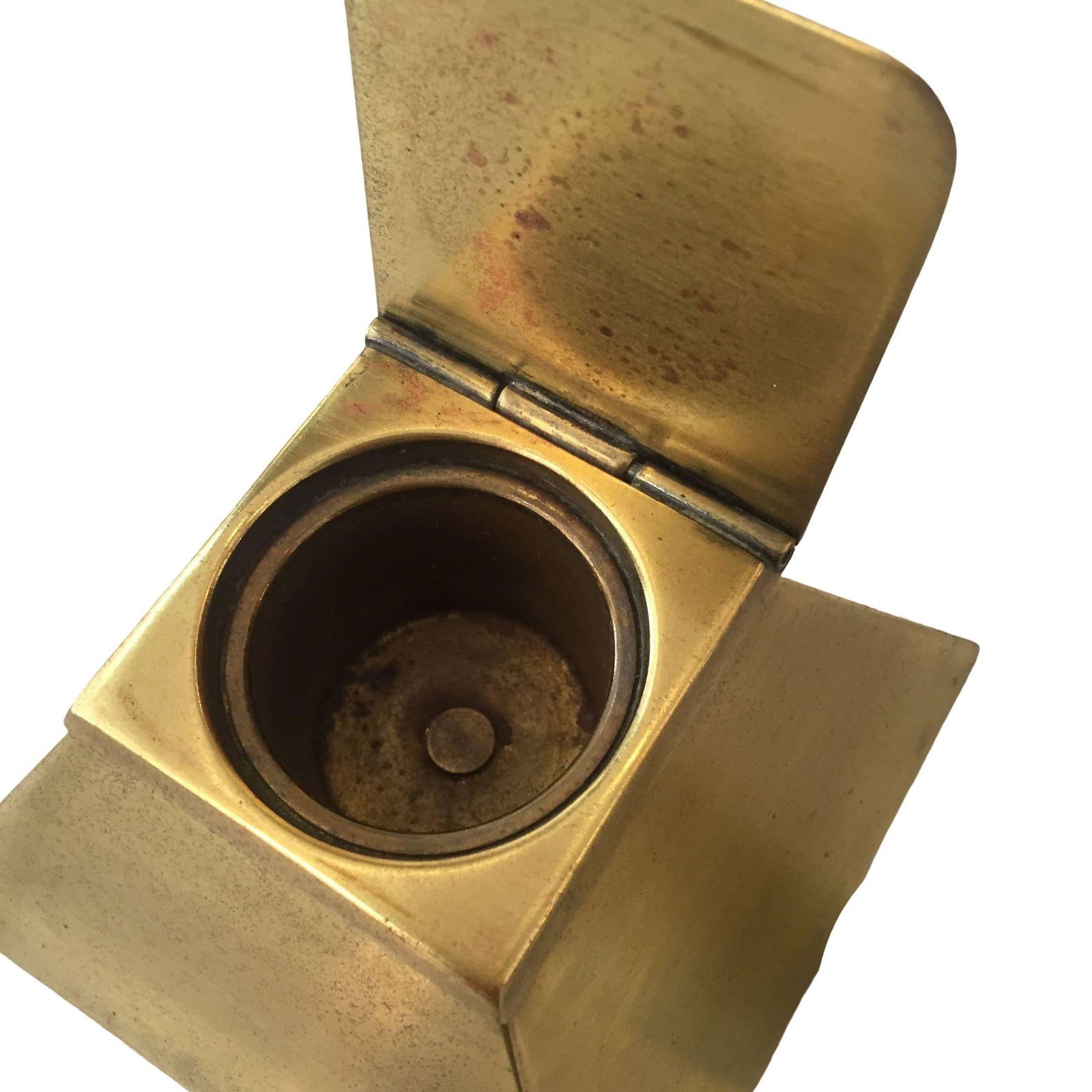 1920s Art Deco Egyptian Revival Brass Pyramid Inkwell With Milk Glass Holder - 17