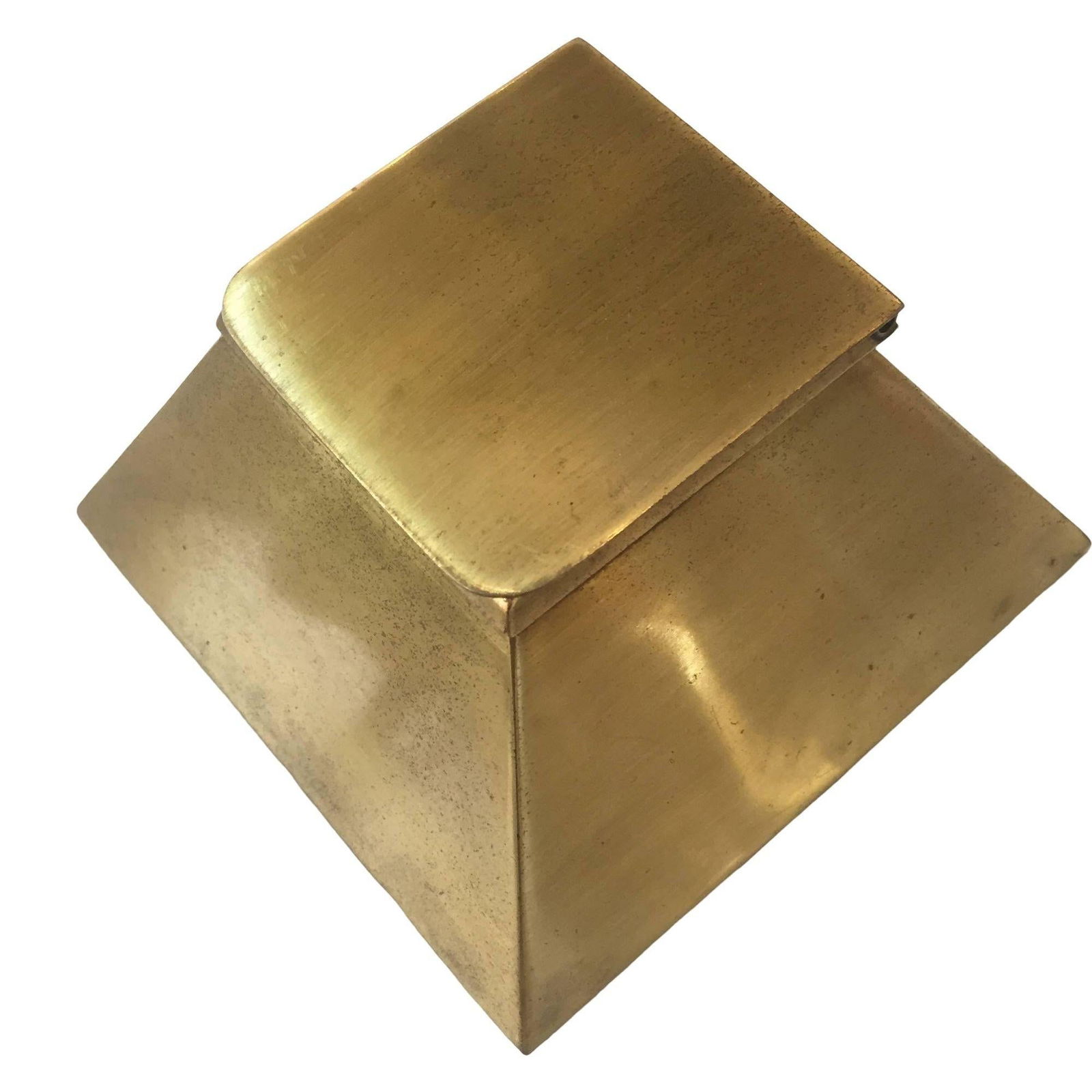 1920s Art Deco Egyptian Revival Brass Pyramid Inkwell With Milk Glass Holder - 3