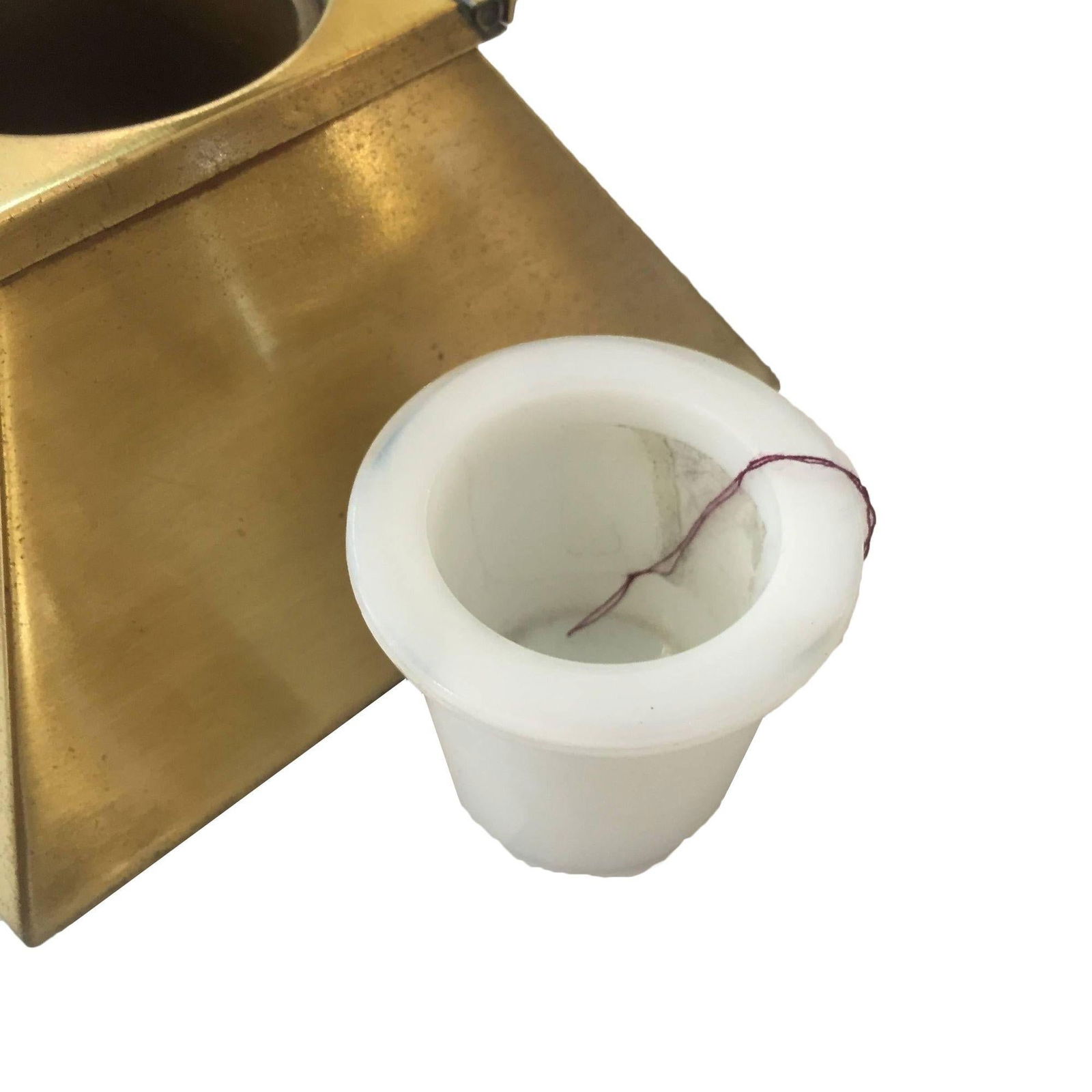 1920s Art Deco Egyptian Revival Brass Pyramid Inkwell With Milk Glass Holder - 6