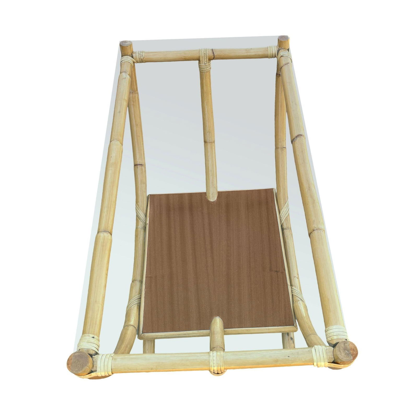 Restored Rattan Boat Shaped Coffee Table with Mahogany Shelf - 14