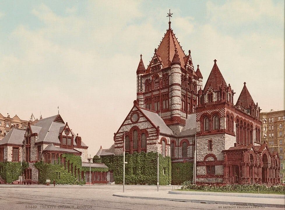 1900, Trinity Church, Boston: Title: 1900, Trinity Church, Boston Artist: DETROIT PUBLISHING CO. Original Date: SEE TITLE Dimensions: 8X10 Description: || UNITED STATES SHIPPING ONLY! || This lot is a Dye Based Photolithograph