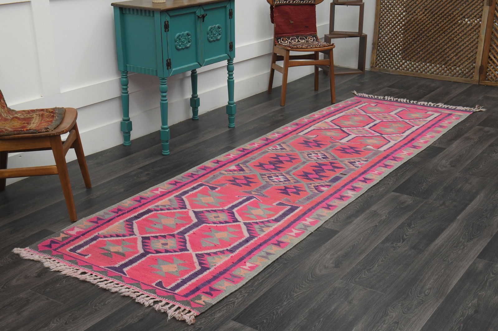 2.4x9.7 ft, TURKISH KILIM Runner - 3