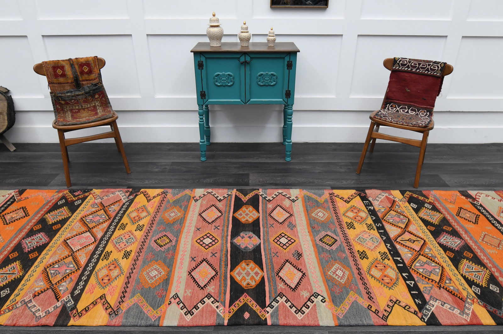 3.7x12.5 ft, TURKISH KILIM Runner - 3