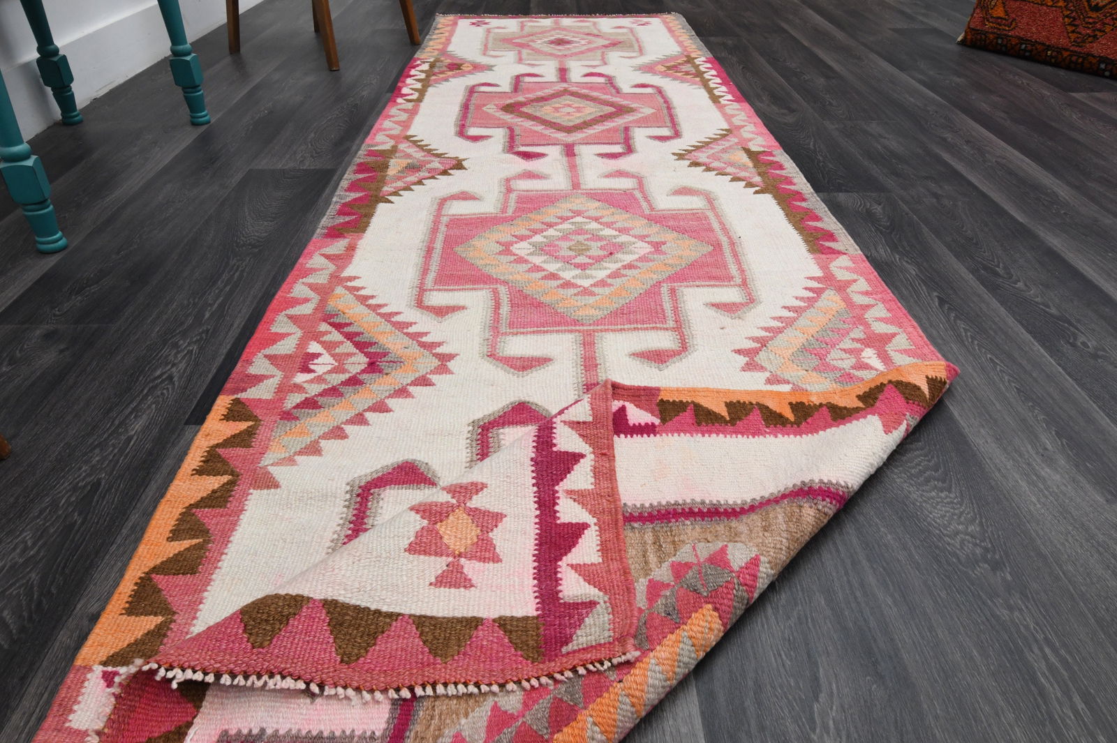 3.3x11.4 ft, TURKISH KILIM Runner - 9