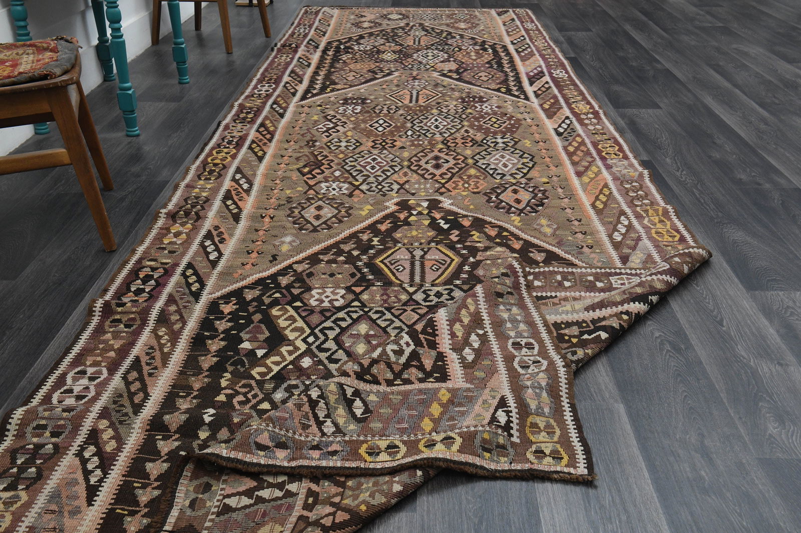 5x16 Brown Black Vintage Turkish Runner Rug (1 of 10)