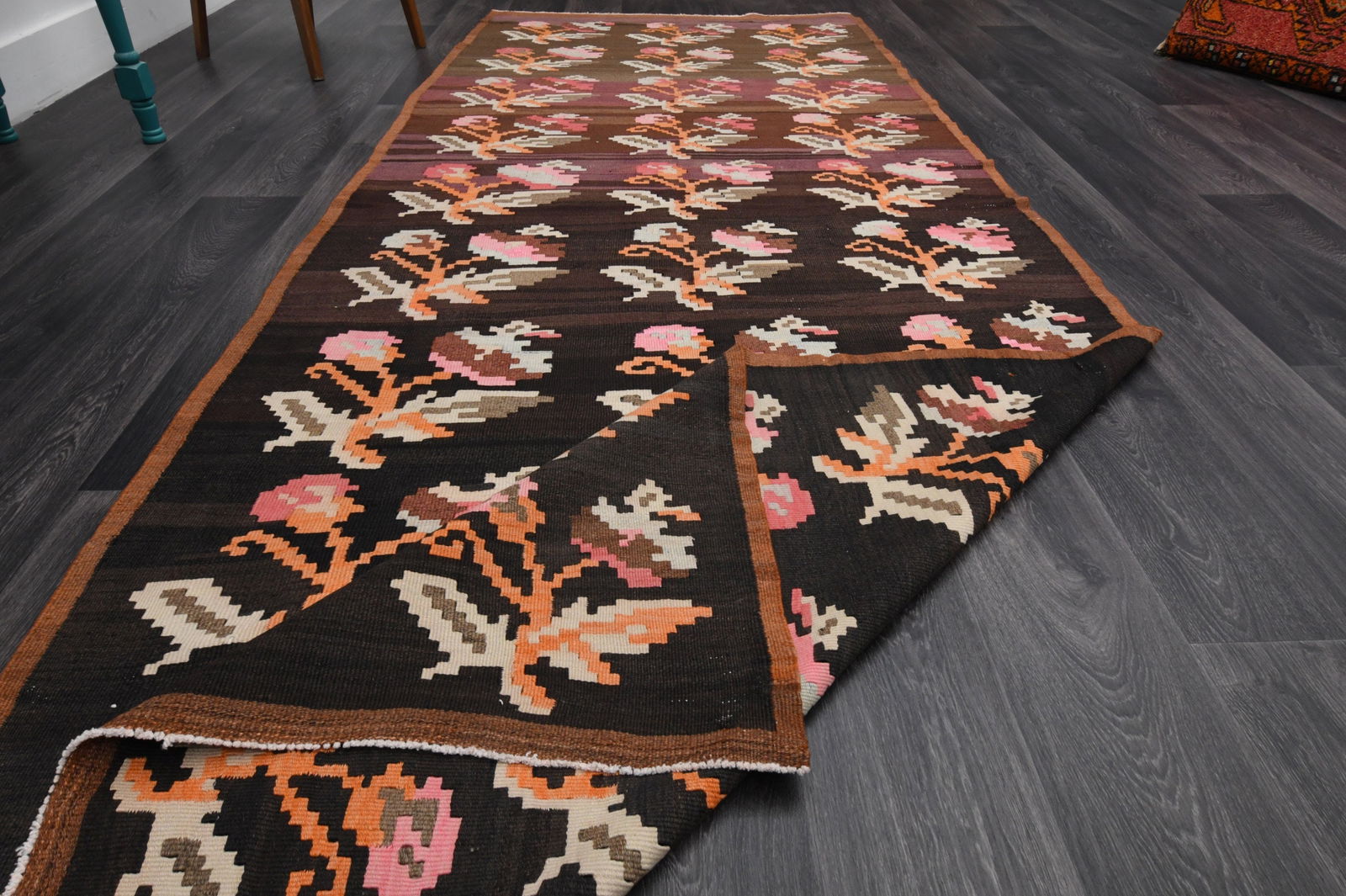 4.4x11.6 ft, TURKISH KILIM Runner - 9