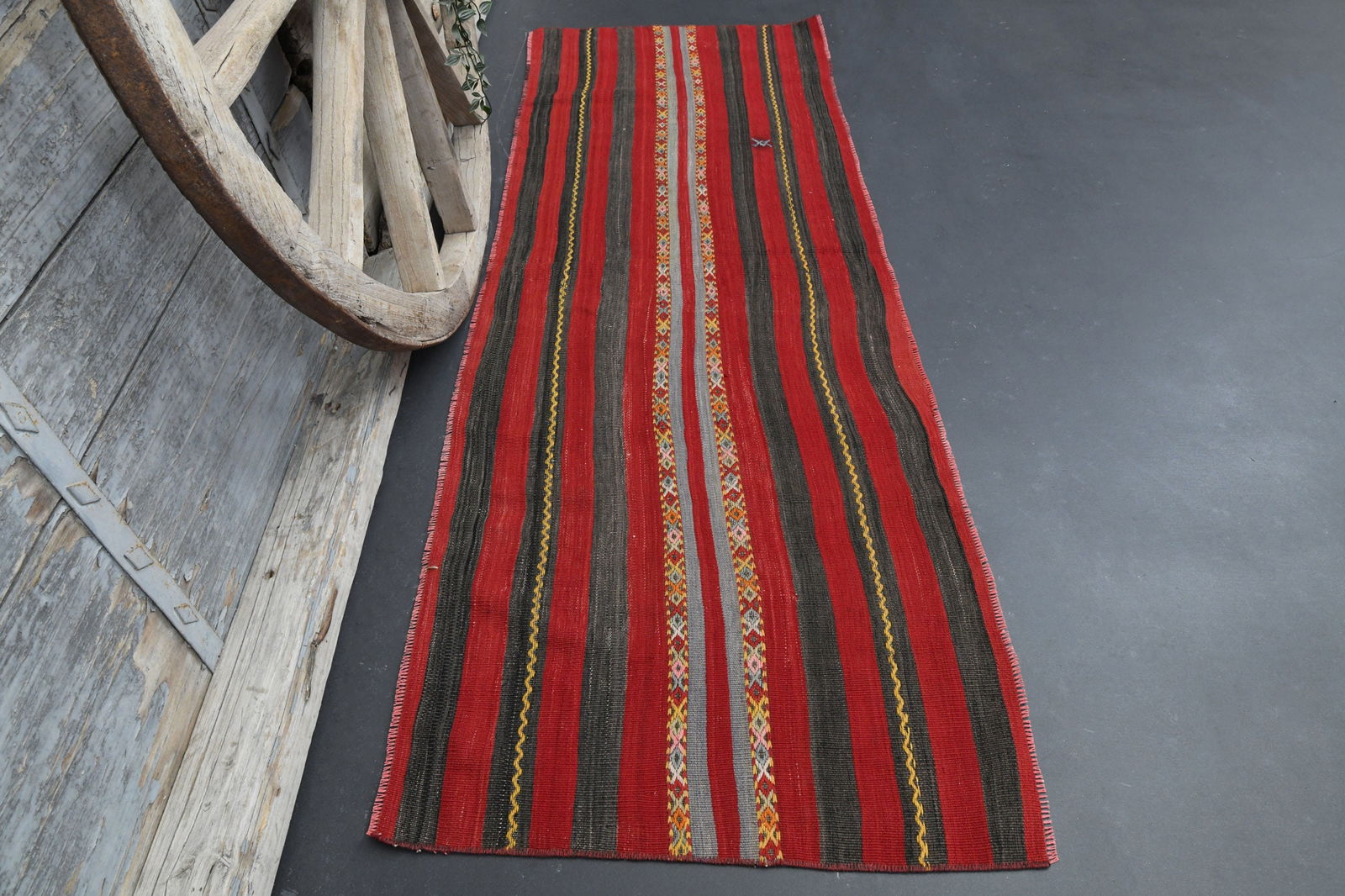 2'3x6'6 KILIM RUNNER RUG: Title: 2'3x6'6 KILIM RUNNER RUG Description: This Turkish one-of-a-kind Vintage Flatweave Kilim Rug is hand-knotted and handwoven by the most skilled artisans who use pure wool, in vibrant, natural