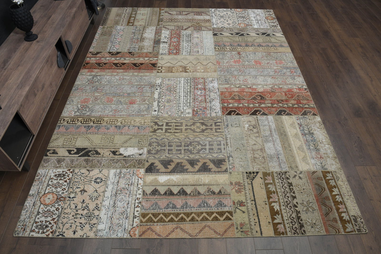 8.1x10.8 ft, OVERSIZED LARGE RUG: Title: 8.1x10.8 ft, OVERSIZED LARGE RUG Description: This Turkish one-of-a-kind Vintage Turkish Rug is hand-knotted and handwoven by the most skilled artisans who use pure wool, in muted, natural tone