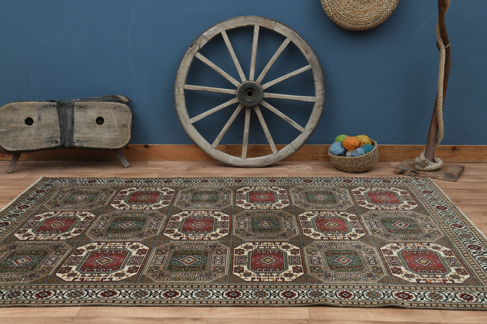 6'4x9'5 ft, RED BROWN GREEN Rug - 2