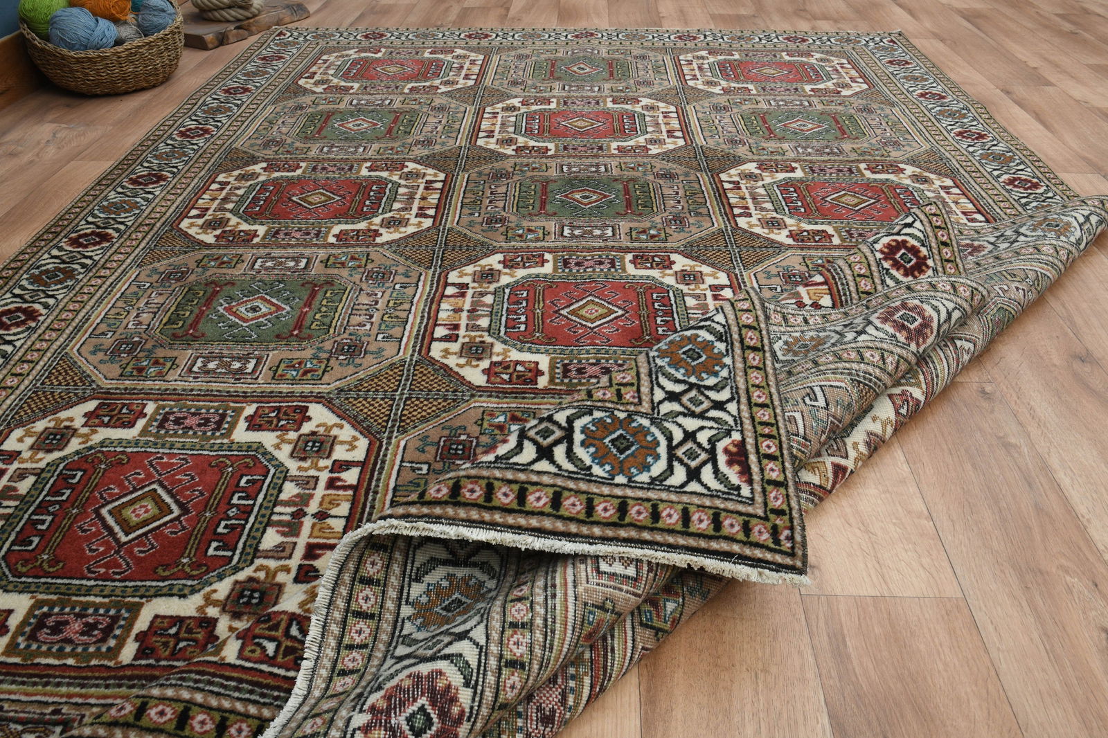 6'4x9'5 ft, RED BROWN GREEN Rug - 4