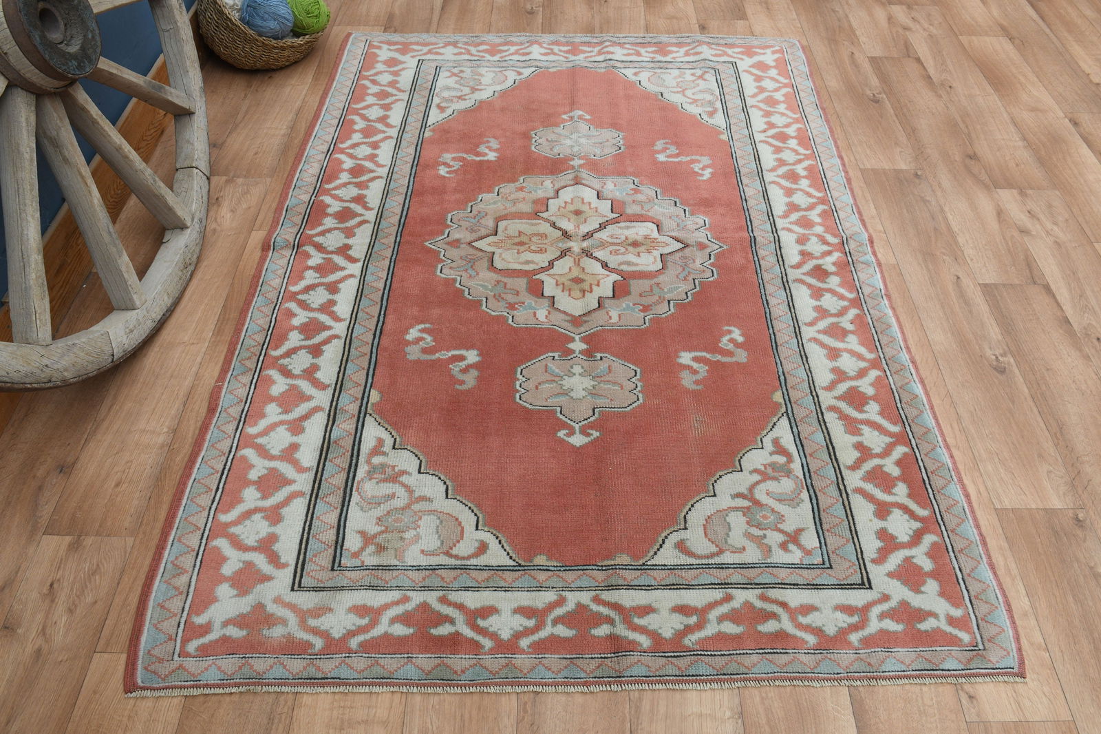 4'7x6'4 ft, ORANGE ORIENTAL RUG - 2