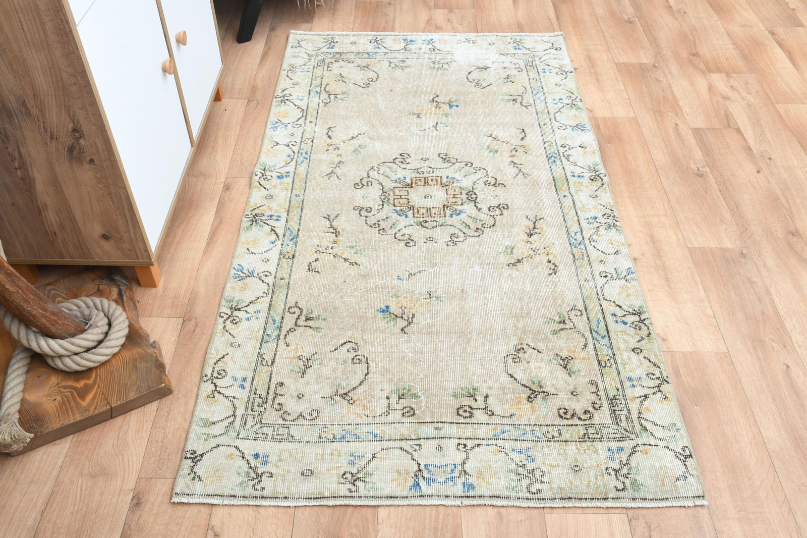 3.6x6.4 ft, COLORFUL TURKISH RUG: Title: 3.6x6.4 ft, COLORFUL TURKISH RUG Description: This Turkish one-of-a-kind Vintage Turkish Rug is hand-knotted and handwoven by the most skilled artisans who use pure wool, in muted, natural tone