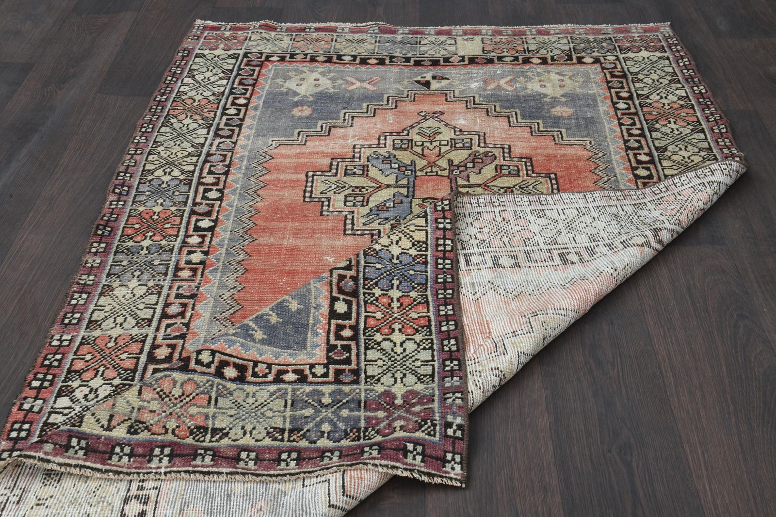 3'7x6'2 ft, Bohemian Tribal Rug: Title: 3'7x6'2 ft, Bohemian Tribal Rug Description: This Turkish one-of-a-kind Vintage Turkish Rug is hand-knotted and handwoven by the most skilled artisans who use pure wool, in muted, natural tones