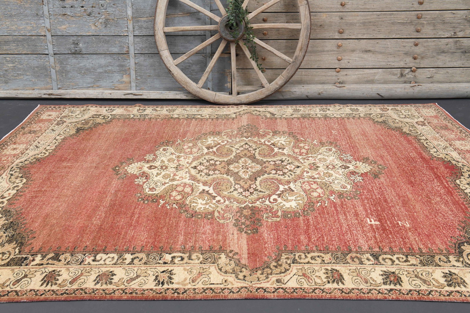 8x10 Turkish Rug, Red Beige Oriental: Title: 8x10 Turkish Rug, Red Beige Oriental Description: This Turkish one-of-a-kind Vintage Turkish Rug is hand-knotted and handwoven by the most skilled artisans who use pure wool, in muted, natural