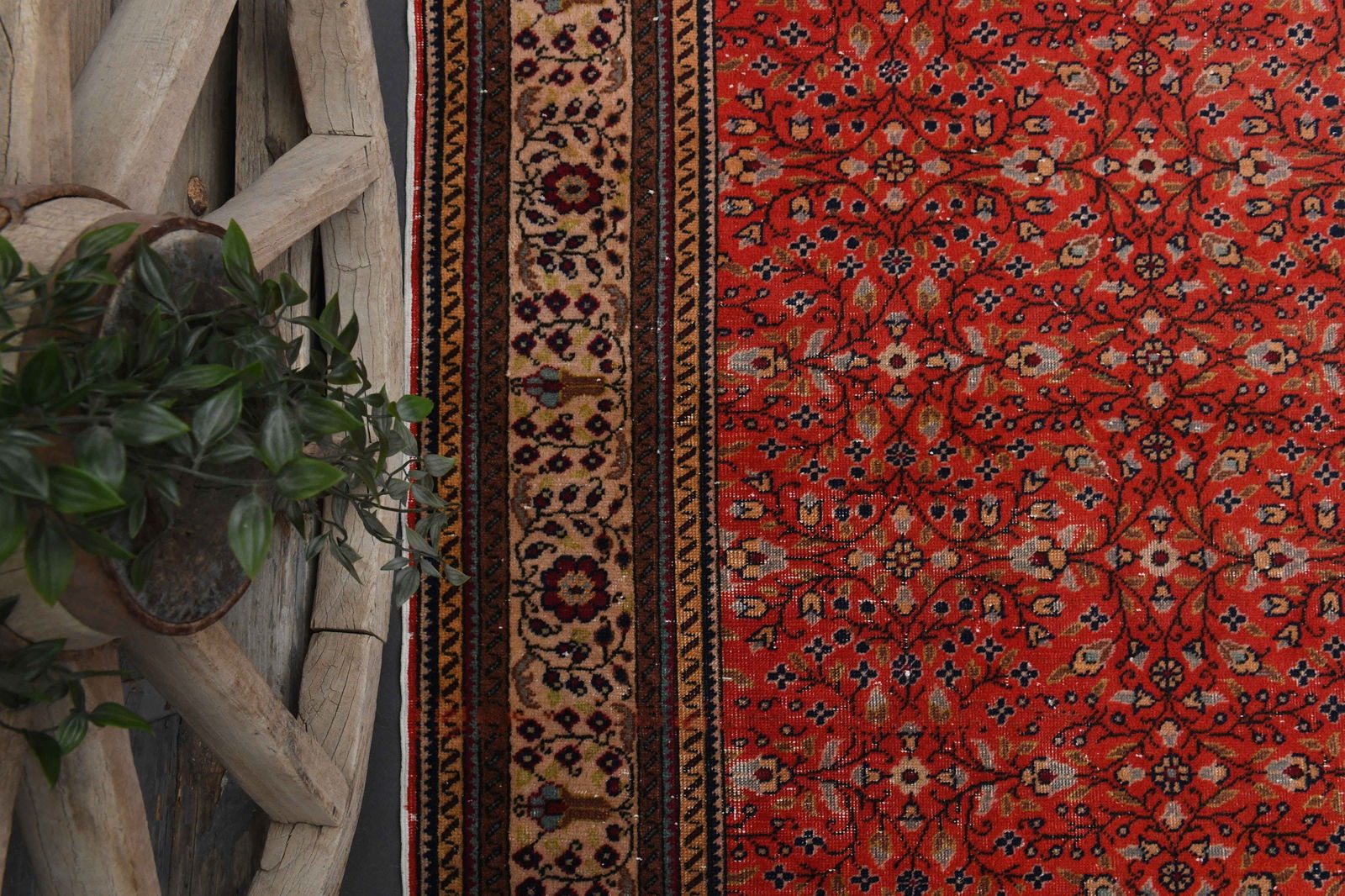 6.5x9.5 ft, TURKISH Rug, HOT PINK Green Vintage Area - 3