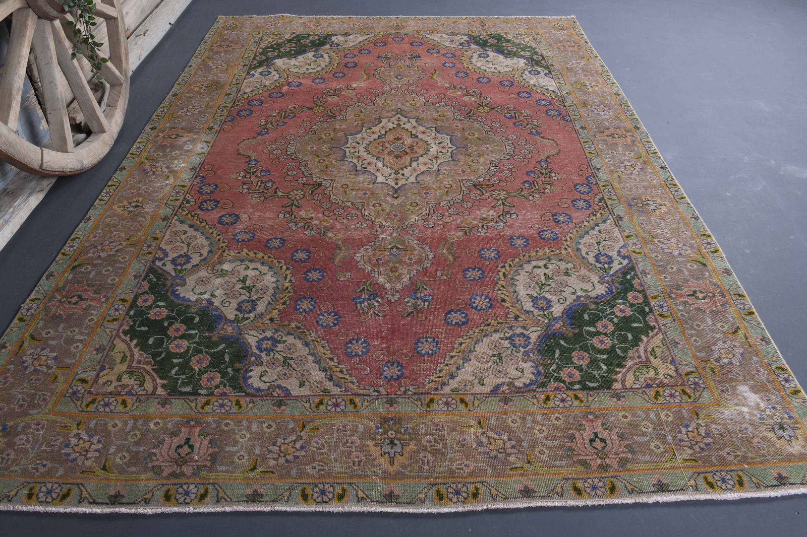 6.5x9.5 TURKISH RUG, Brown Beige Pink Vintage (1 of 10)