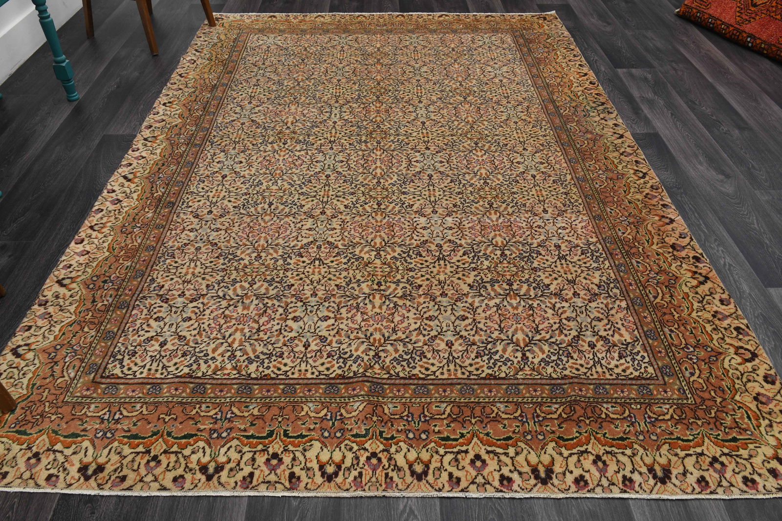 6.4x9.3 ft, Mid 20th Century Rustic Wool Vintage RUG (1 of 9)
