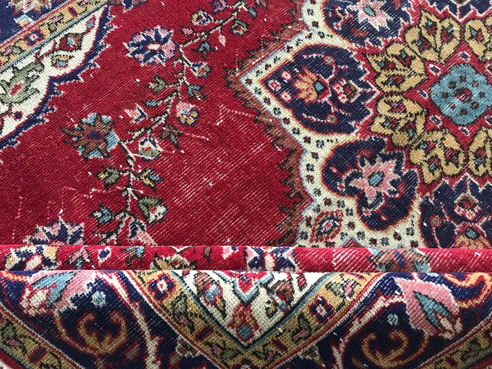 5.7x9.5 ft, RED TURKISH RUG, Vintage Oushak - 3