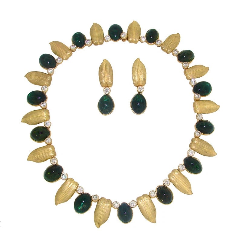 Buccellati Vintage NECKLACE EARRINGS SET 18k Gold Diamond Tourmal Estate Jewelry (1 of 13)
