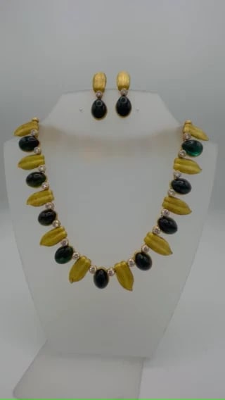 Buccellati Vintage NECKLACE EARRINGS SET 18k Gold Diamond Tourmal Estate Jewelry - 2