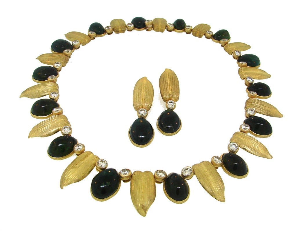 Buccellati Vintage NECKLACE EARRINGS SET 18k Gold Diamond Tourmal Estate Jewelry - 5