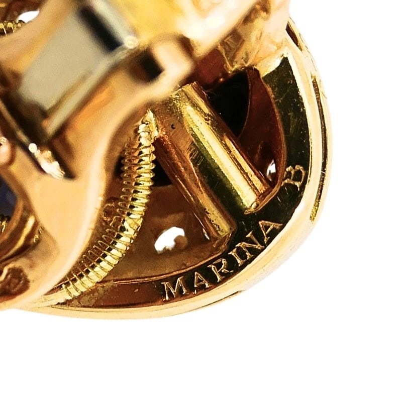 Vintage Marina B Earrings 18k Gold Black Pearl Gemstones - 10