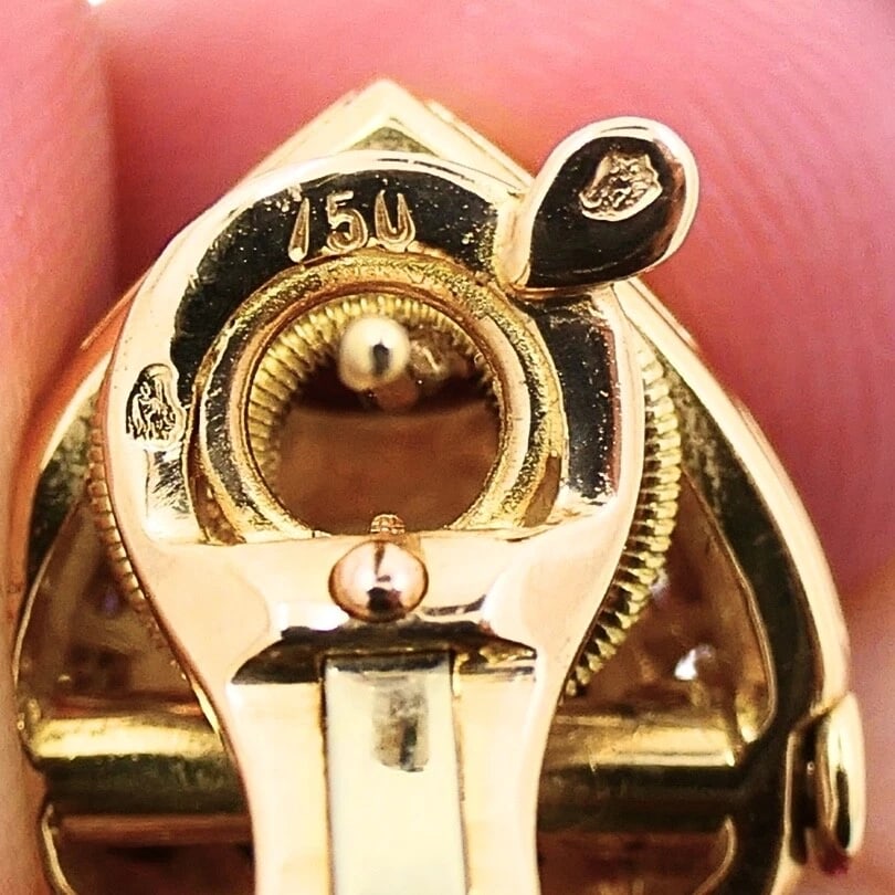 Vintage Marina B Earrings 18k Gold Black Pearl Gemstones - 11