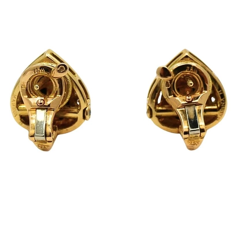 Vintage Marina B Earrings 18k Gold Black Pearl Gemstones - 8