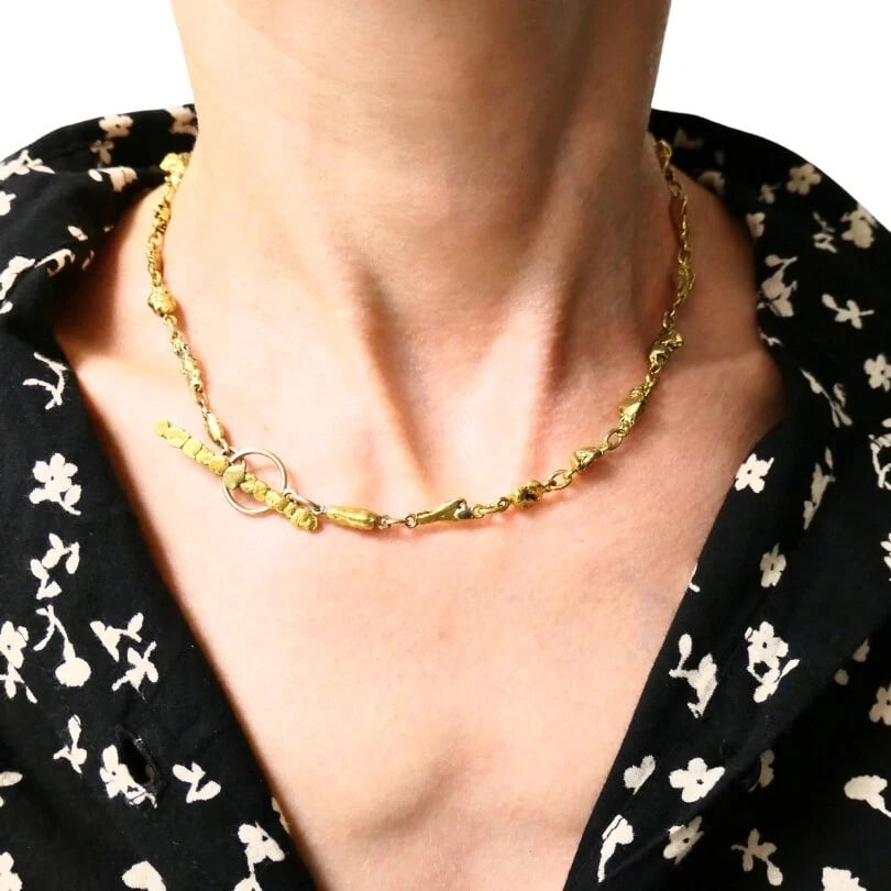 22k Gold Nugget Bar Necklace & 14k Gold Toggle Clasp - 3