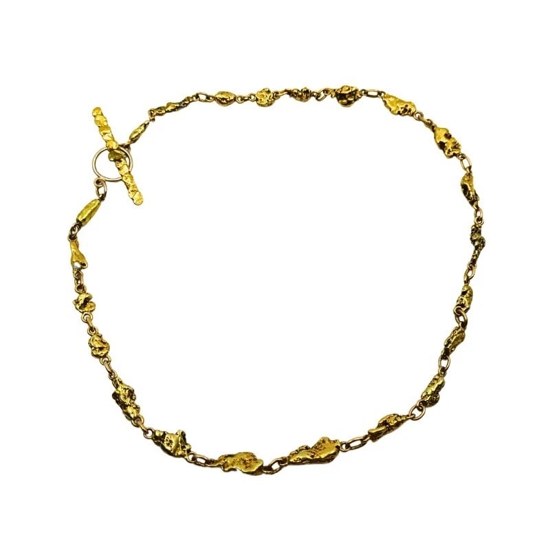22k Gold Nugget Bar Necklace & 14k Gold Toggle Clasp - 4