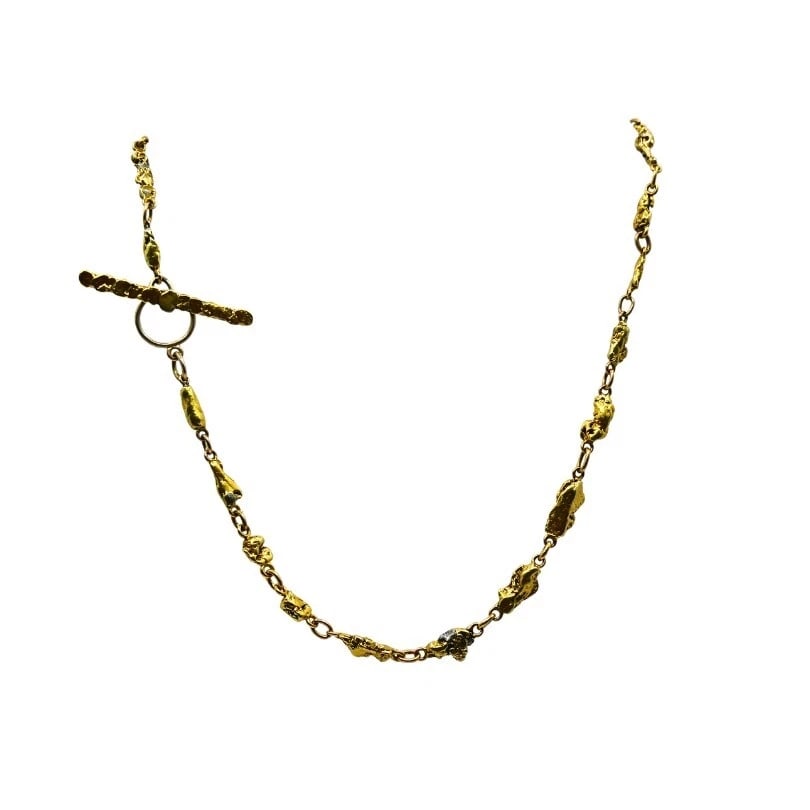 22k Gold Nugget Bar Necklace & 14k Gold Toggle Clasp - 5