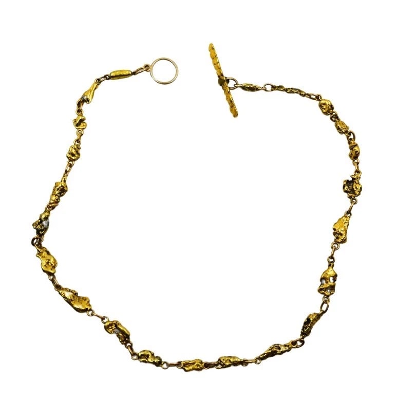 22k Gold Nugget Bar Necklace & 14k Gold Toggle Clasp - 6