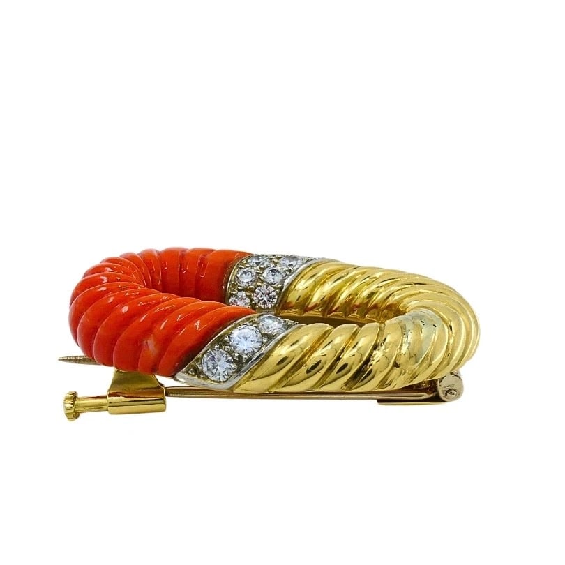 Bvlgari Bulgari 18k Gold Coral Diamond Oval Brooch - 4